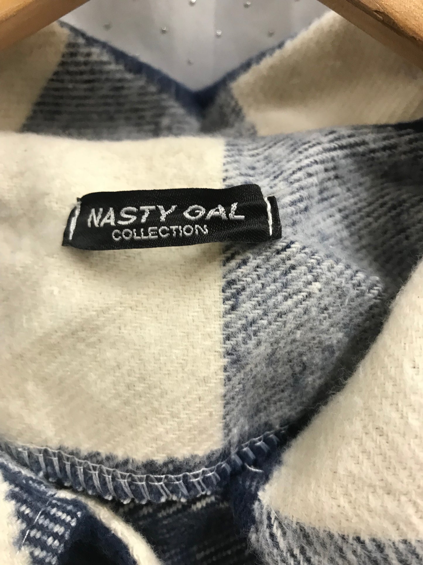 Nasty Gal Blue and Cream Checked Shirt Jacket Size 10