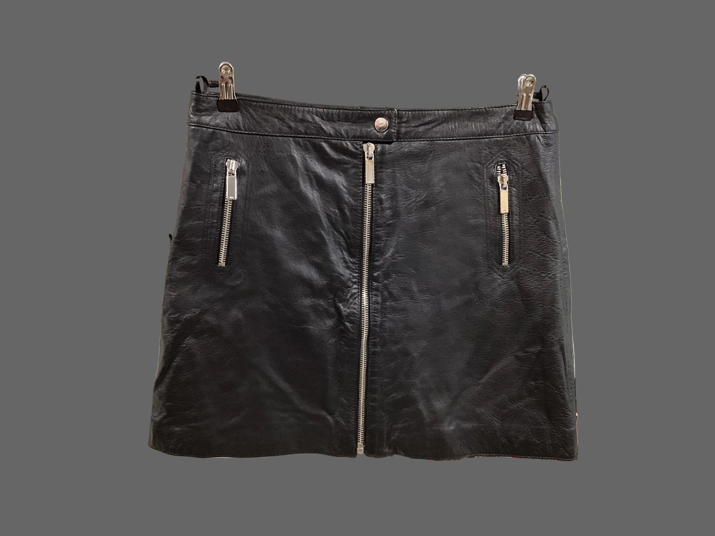 Karen Millen Black Textured Leather Zip Skirt Size 16