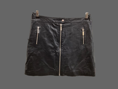 Karen Millen Black Textured Leather Zip Skirt Size 16