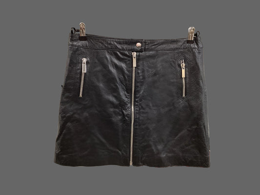 Karen Millen Black Textured Leather Zip Skirt Size 16