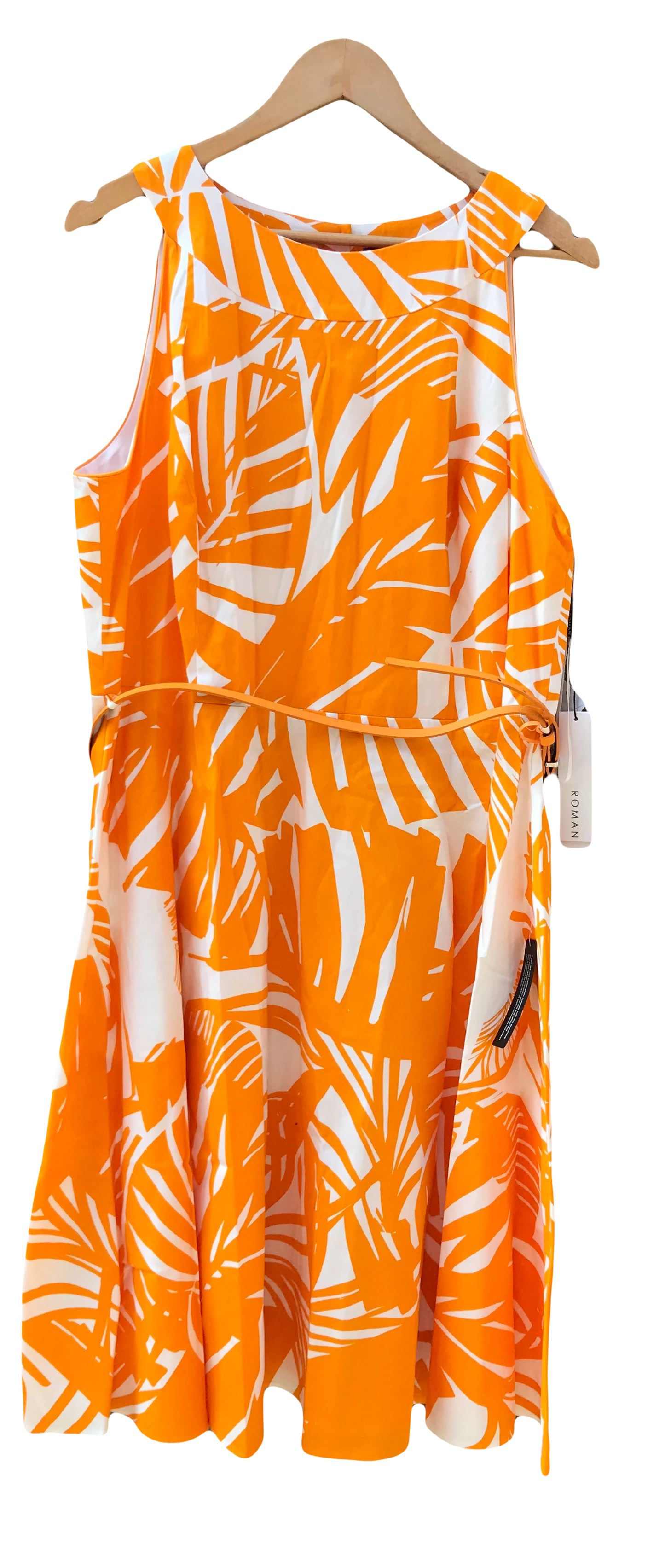 BNWT Roman Size 20 Orange and White Patterned Dress With Belt