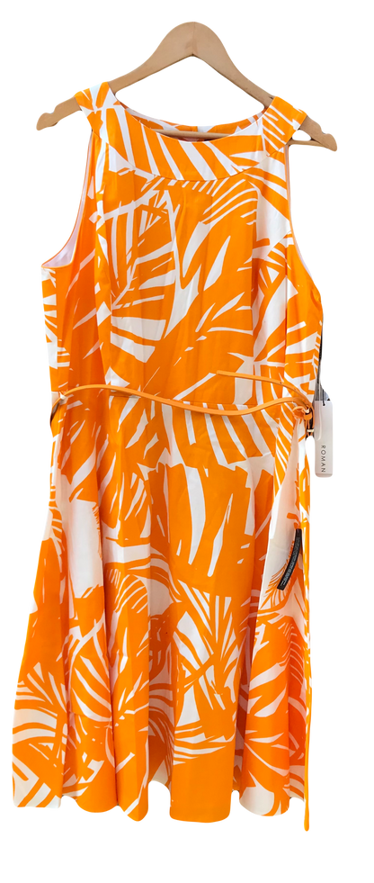 BNWT Roman Size 20 Orange and White Patterned Dress With Belt