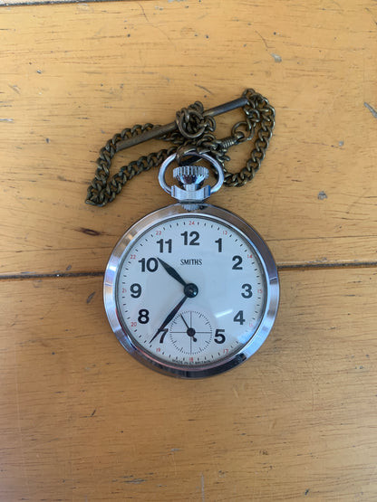 Vintage Smiths Chrome Metal Open-Faced Pocket Watch