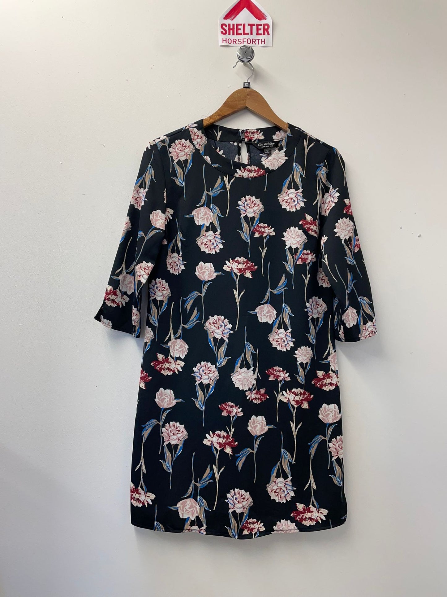 Miss Selfridge Black Floral Print Dress Size 12