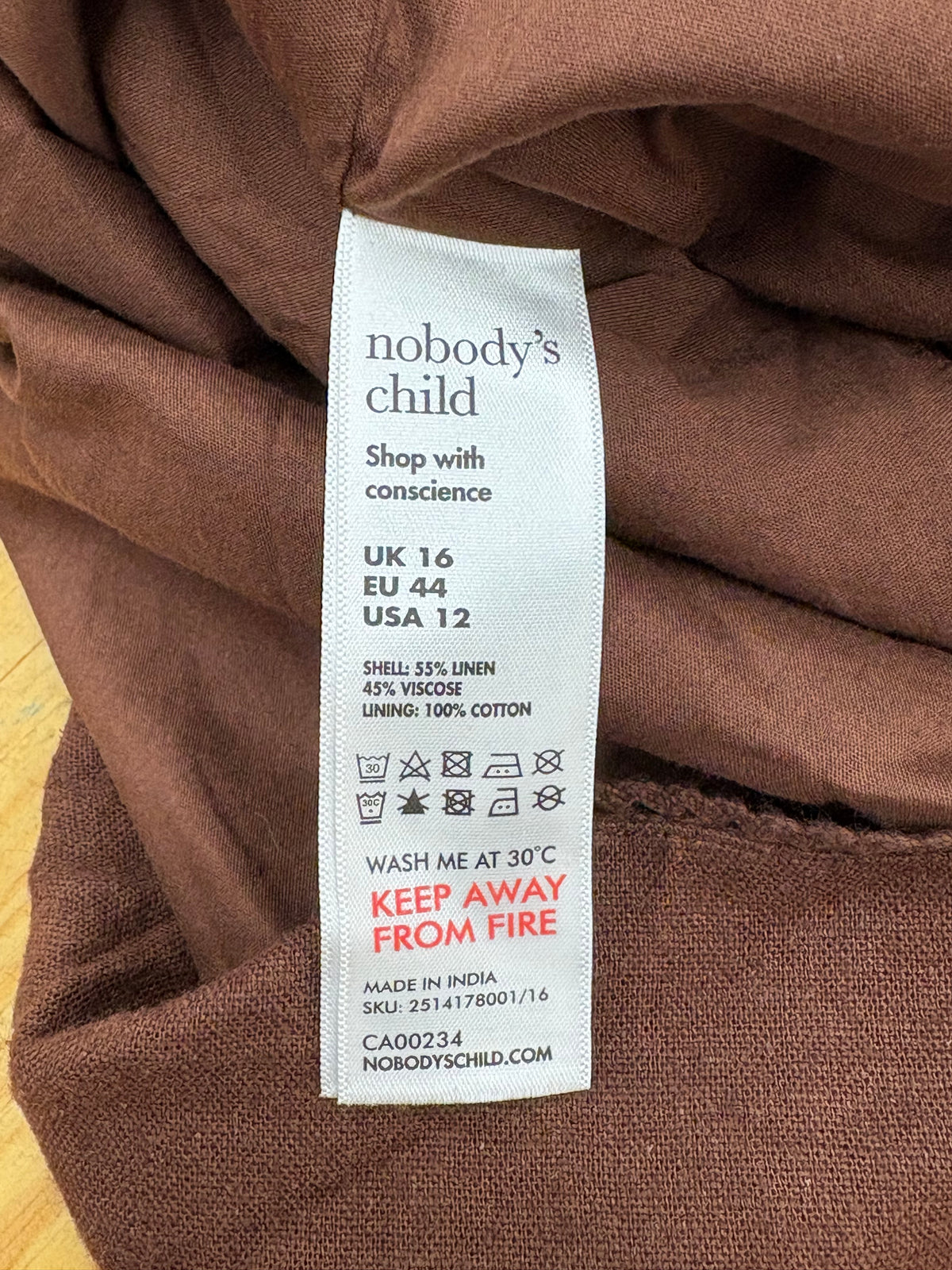 Nobody's Child Brown Linen-Blend High-Waist Mini Skirt Size 16 - BNWT