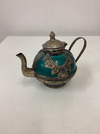 2 Small Decorative Ceramic & Metal Teapots