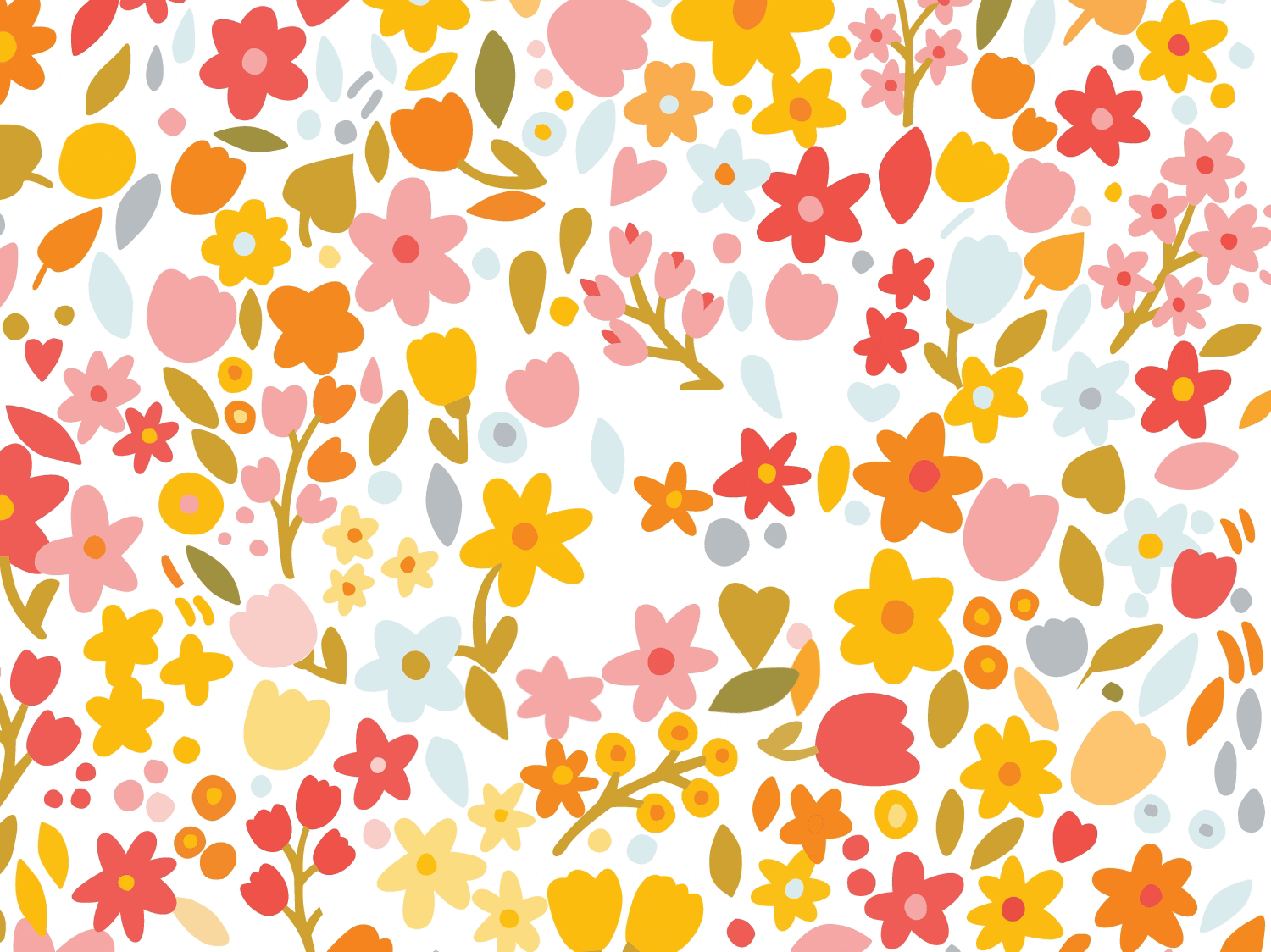 An animated black cat popping up against a background of colourful flowers.