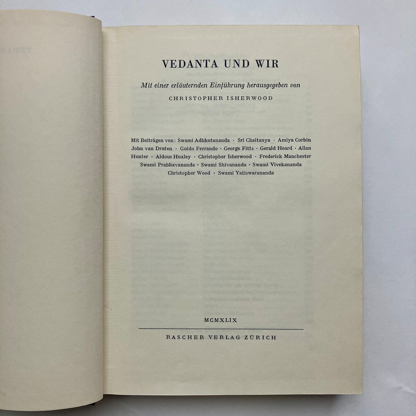 Vedanta und Wir by Christopher Isherwood 1949 first edition hardback