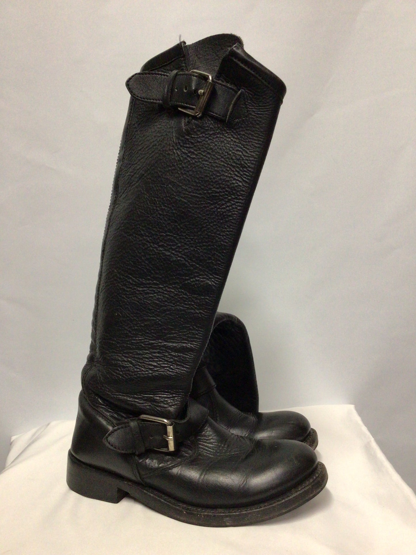 ASH Black Leather Buckle Detail Knee High Equestrian Style Boots UK 2.5