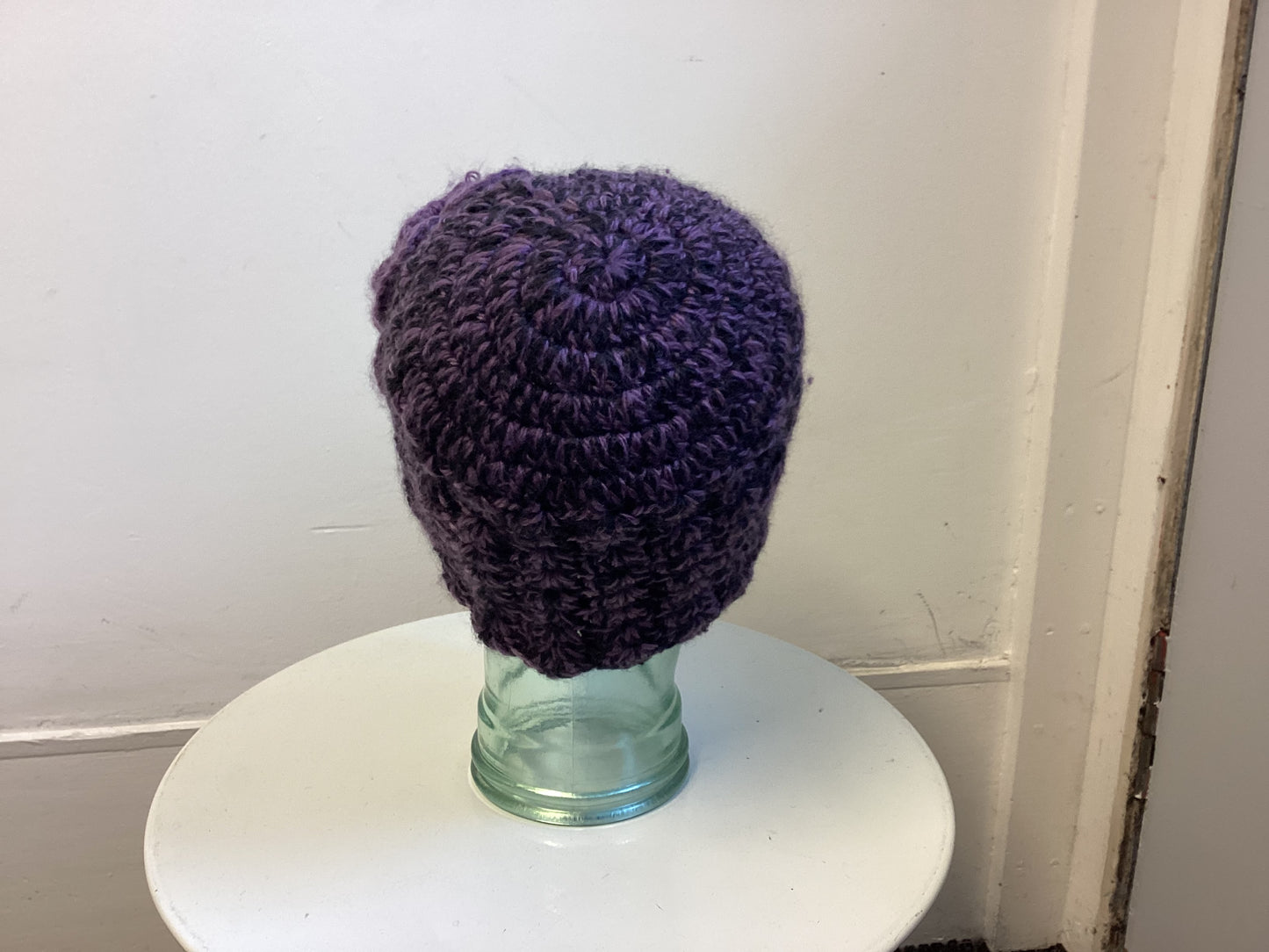 Purple knitted flower beanie hat