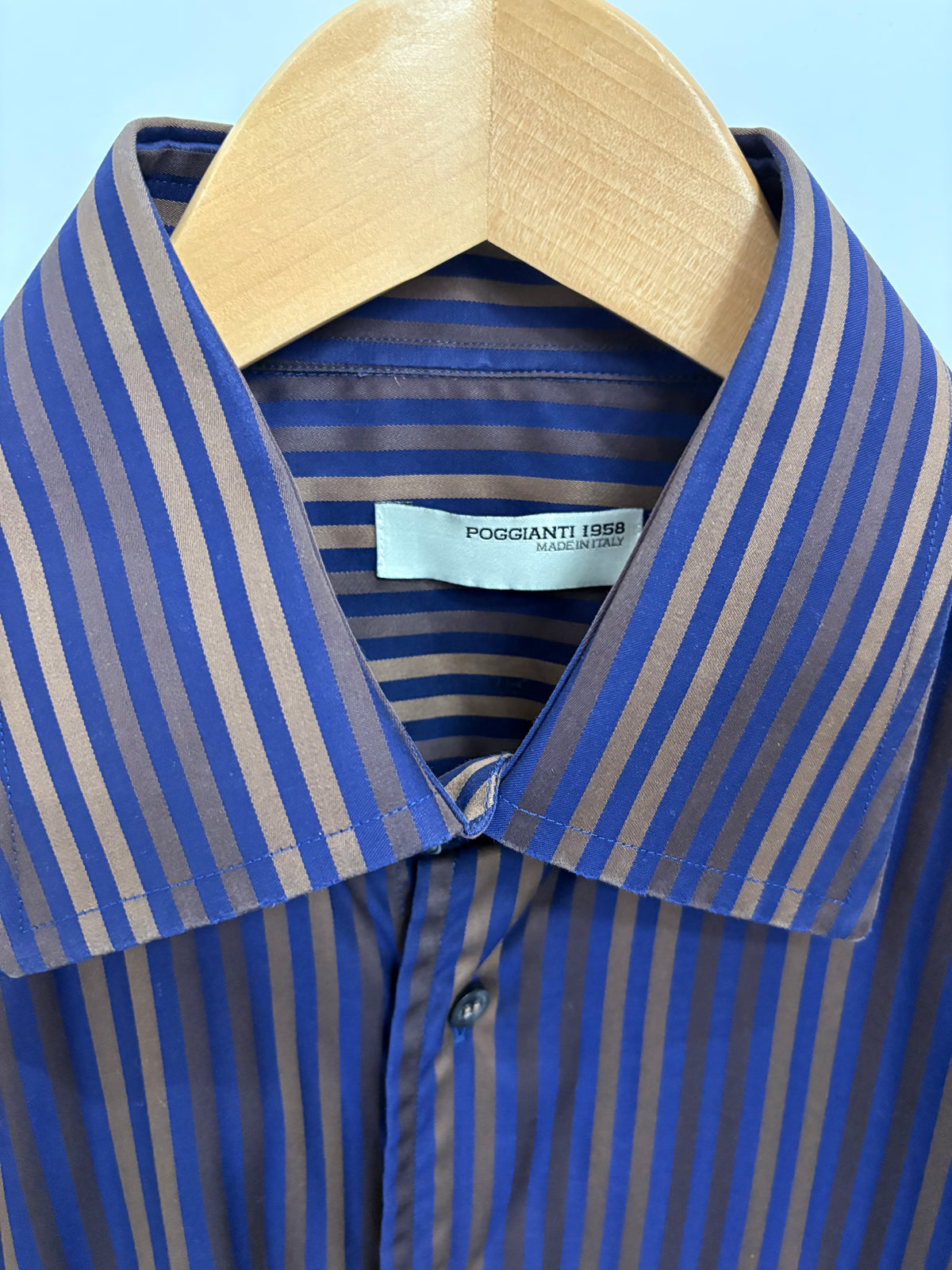 Poggianti 1958 Mens Bronze/Blue Long Sleeve Dress Shirt Size M