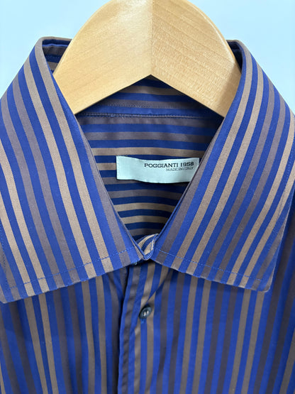 Poggianti 1958 Mens Bronze/Blue Long Sleeve Dress Shirt Size M