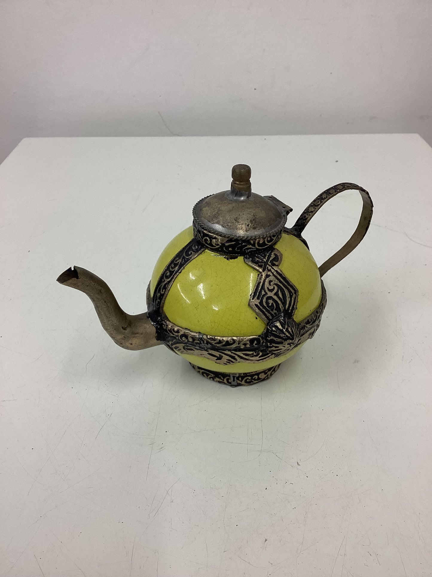 2 Small Decorative Ceramic & Metal Teapots