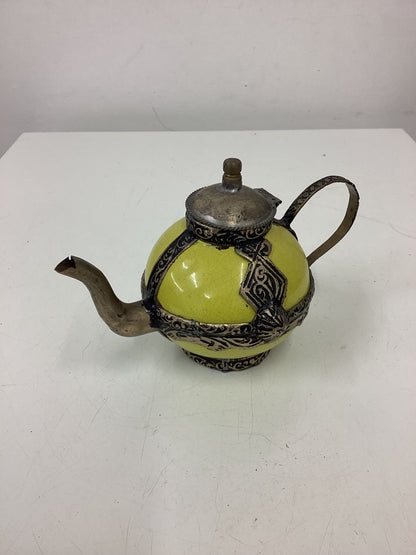 2 Small Decorative Ceramic & Metal Teapots