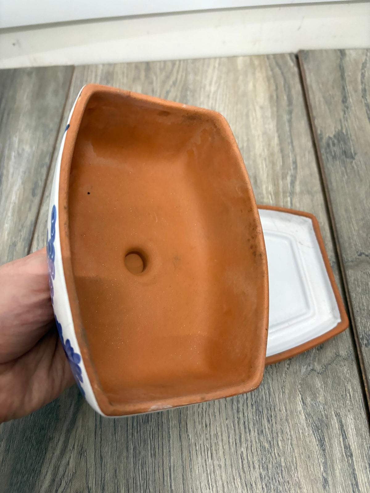 Portuguese Hand-Painted Blue and White Butter Dish