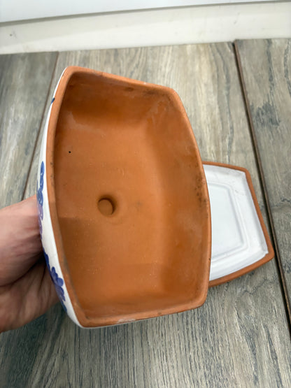 Portuguese Hand-Painted Blue and White Butter Dish
