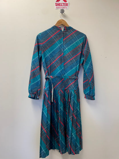 Vintage/Retro Green Striped Pleated Dress Size 2XL