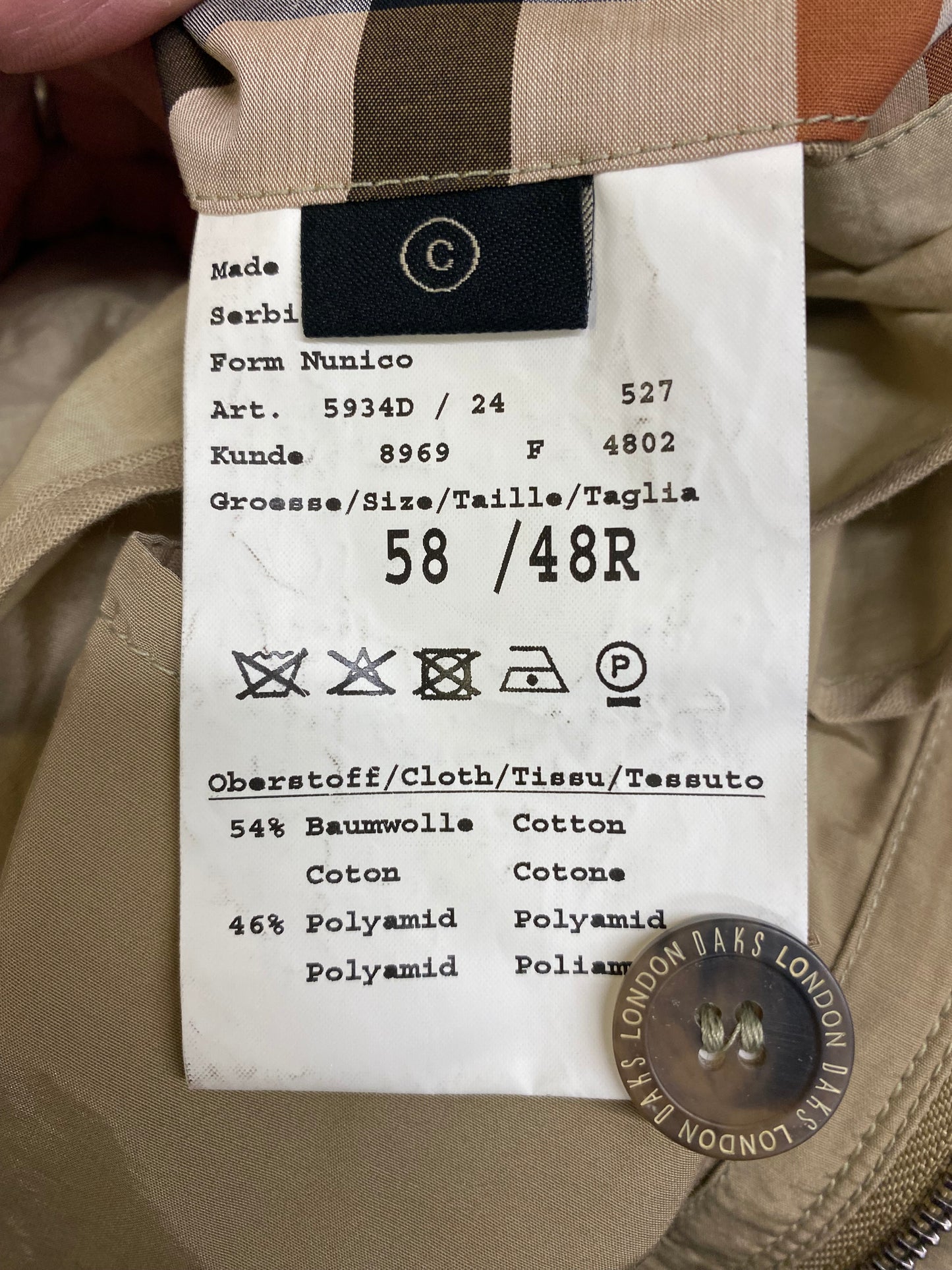 DAKS London Beige Coat Size XL