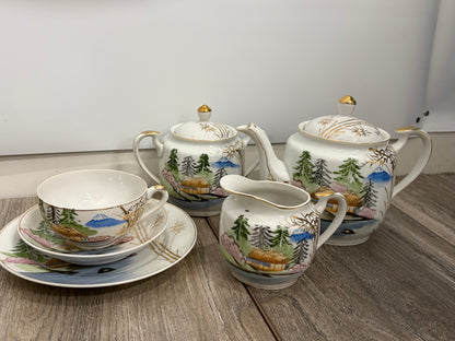 Vintage Kutani Japanese Eggshell Porcelain 21-Piece Teaset