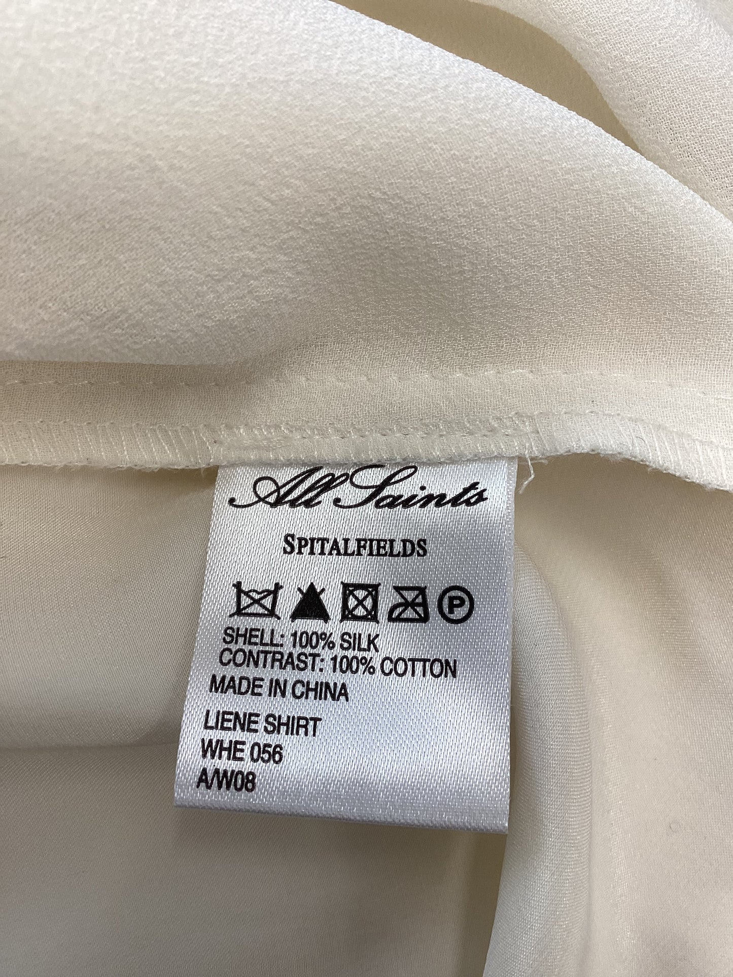 All Saints, White, Long Shirt, 100% Silk, Size 14