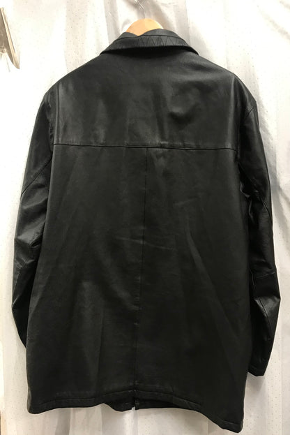 Men's Black Leather Coat 54 Chest Excellent Condition