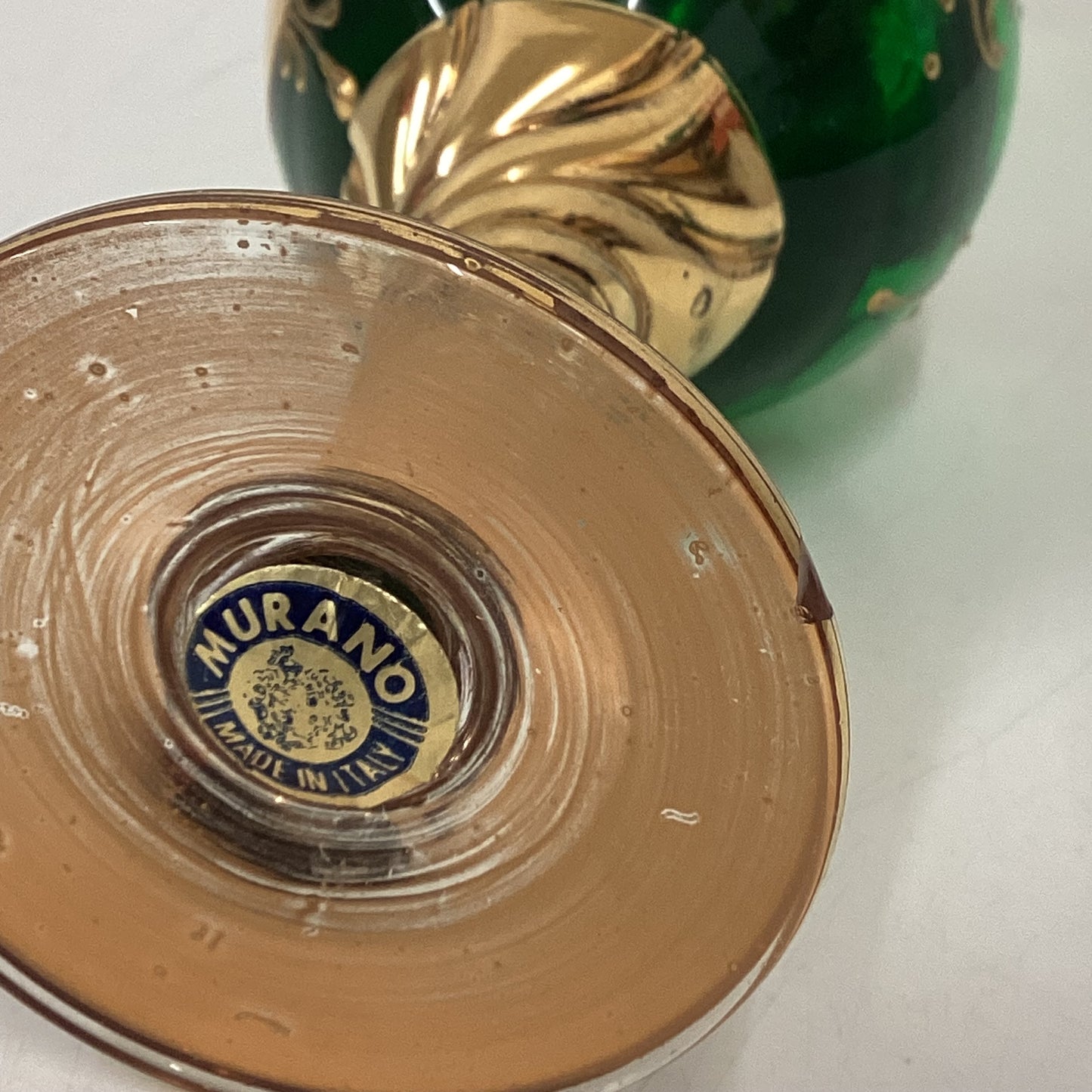 Gold Green Floral Murano Glass Bud Vase