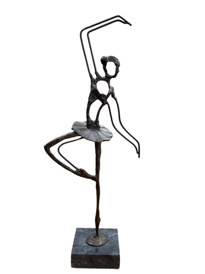 Brutalist Bronze Ballerina On Marble Sculpture