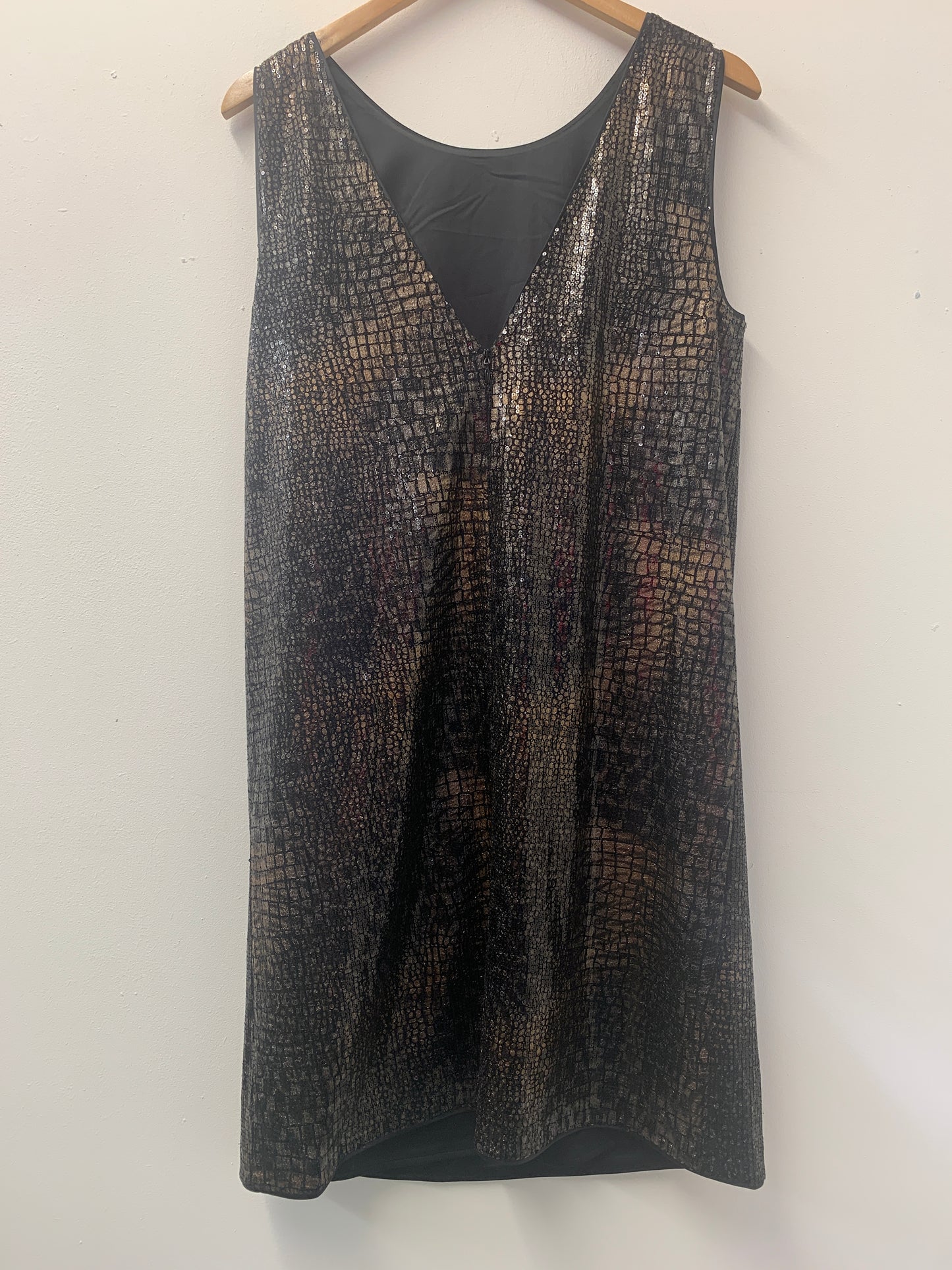 Next Tall Bronze Sequin Black Dress Size 12