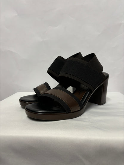 NR Rapisardi Brown and Black Leather Elasticated Block Heel Sandals 5