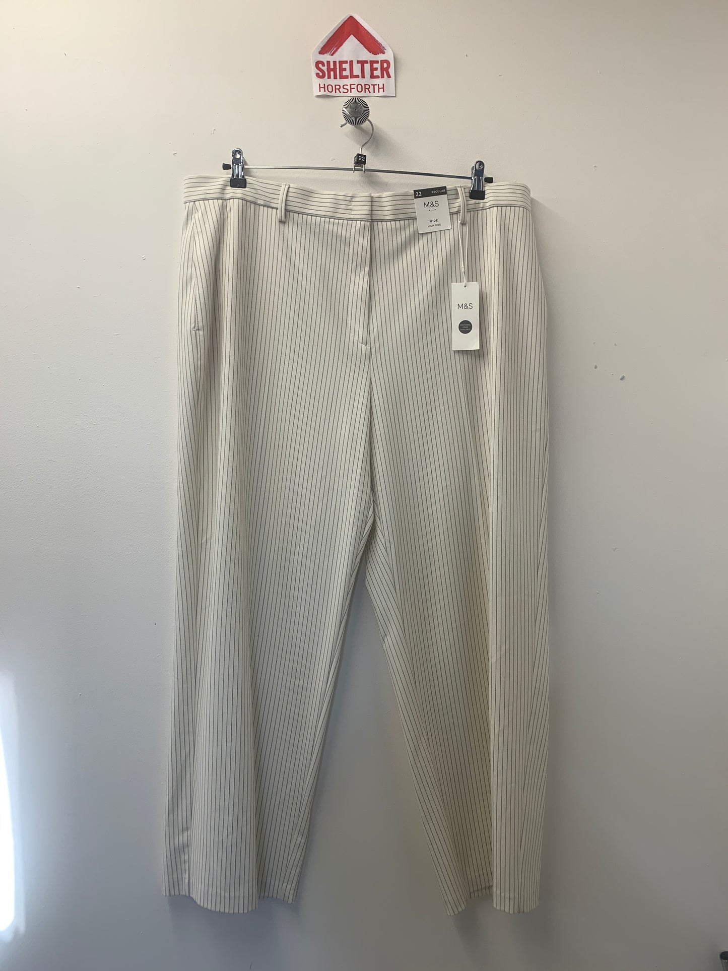 BNWT M&S White and Grey Pinstripe Smart Trousers