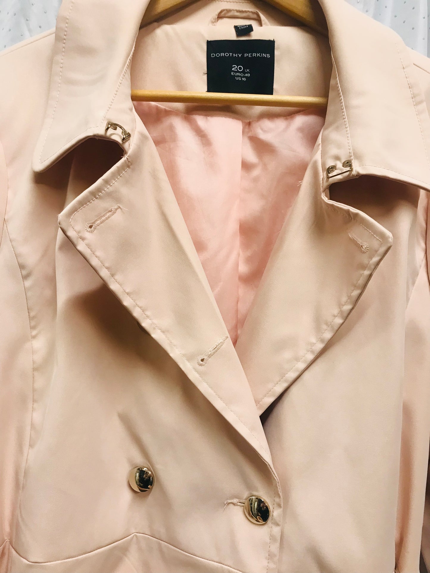 Dorothy Perkins Size 20 3/4 Length Trench Style Coat in Baby Pink/Peach Colour