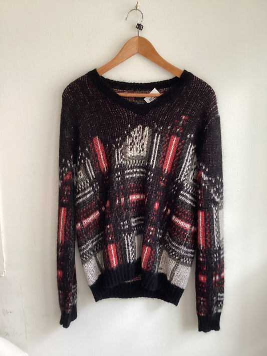 Diesel Jumper, Grunge, Black Red White Green, Yarn, Large