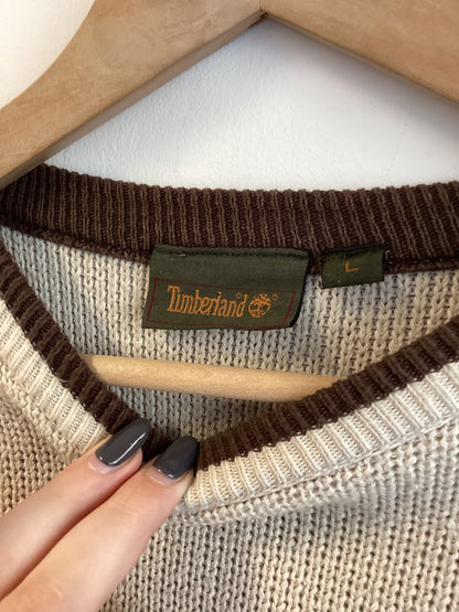 Timberland, Beige Knitted Jumper, Long Sleeve, Size L, Autumn Vibes