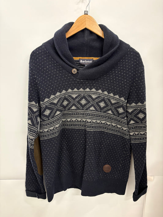 Barbour Mens Witham Shawl Neck Navy Lambswool Jumper Size XL