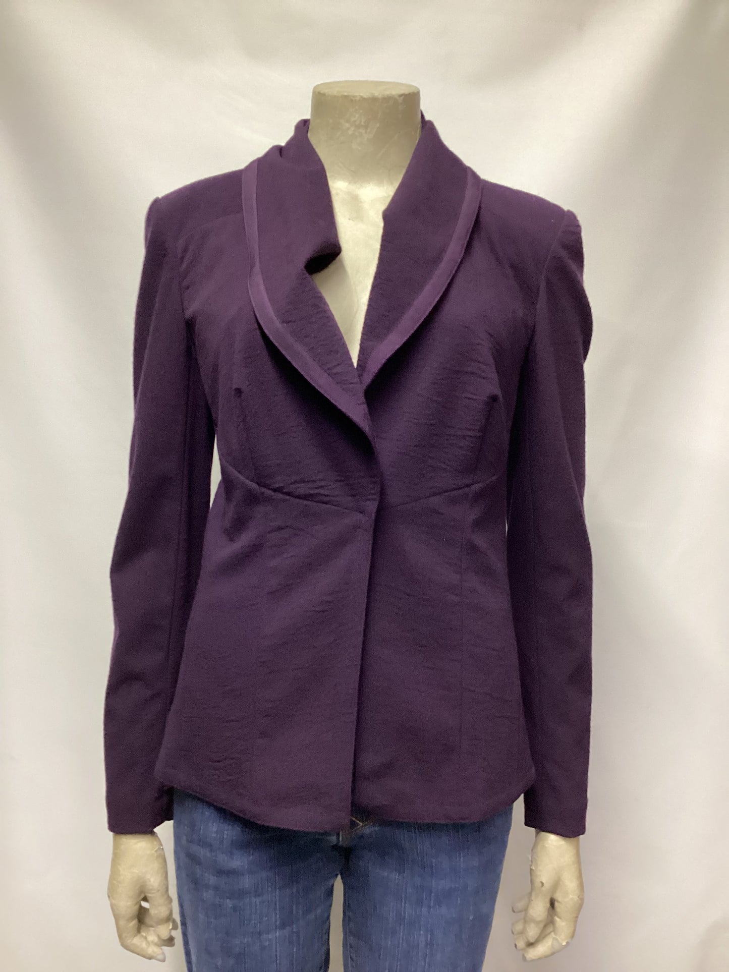 Donna Karan Purple Wool Blend Belted Blazer Size 8/36