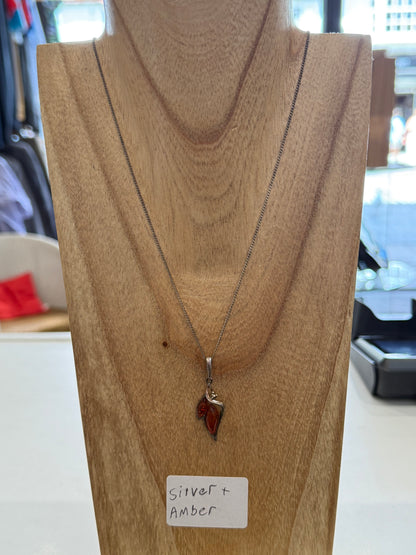 925 Silver Necklace With Amber Gemstone