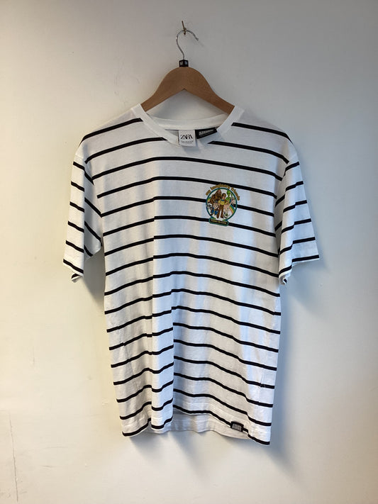 Zara, White and Black printed T-shirt, Steven Rhodes, Size M