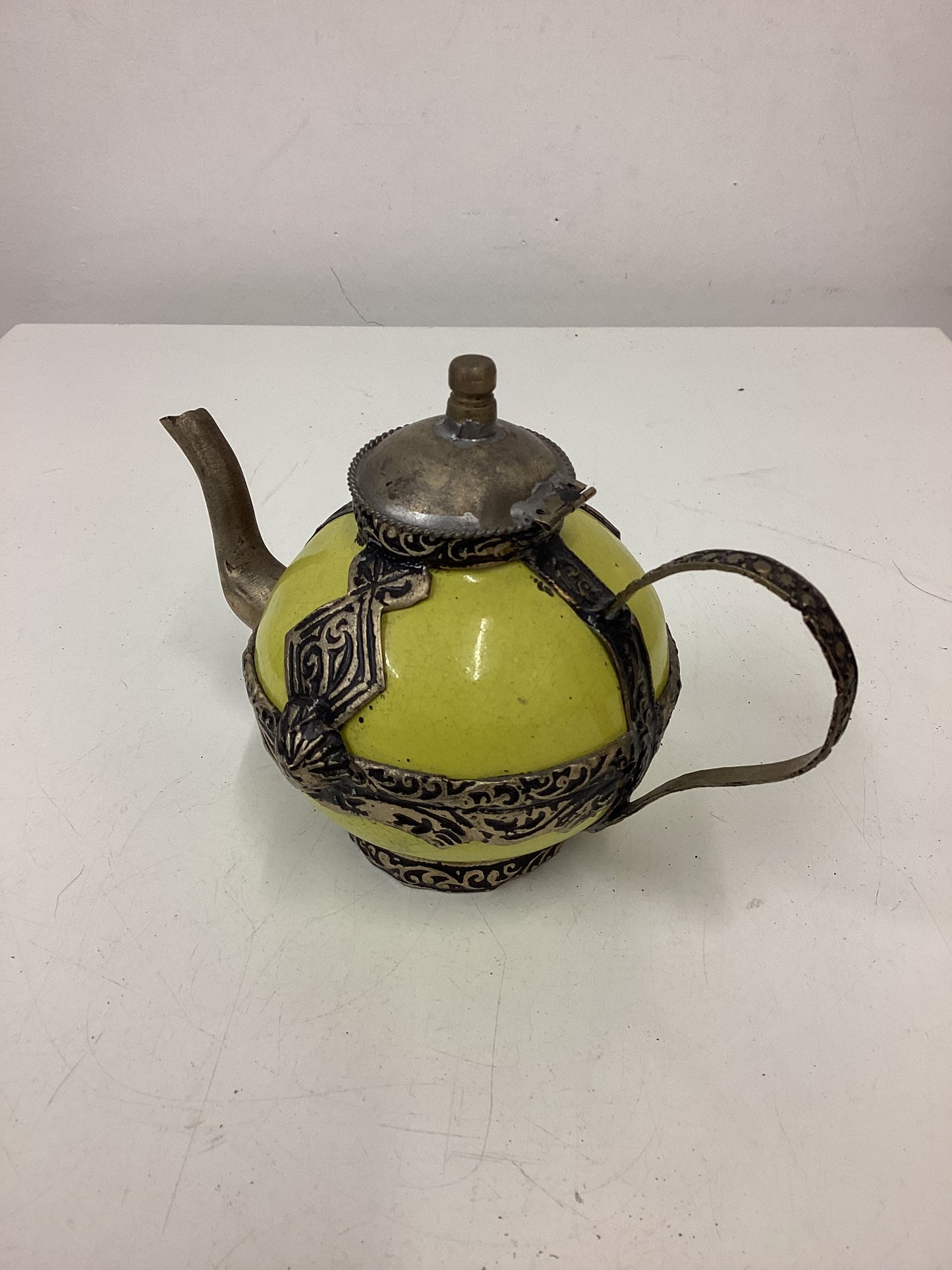 2 Small Decorative Ceramic & Metal Teapots