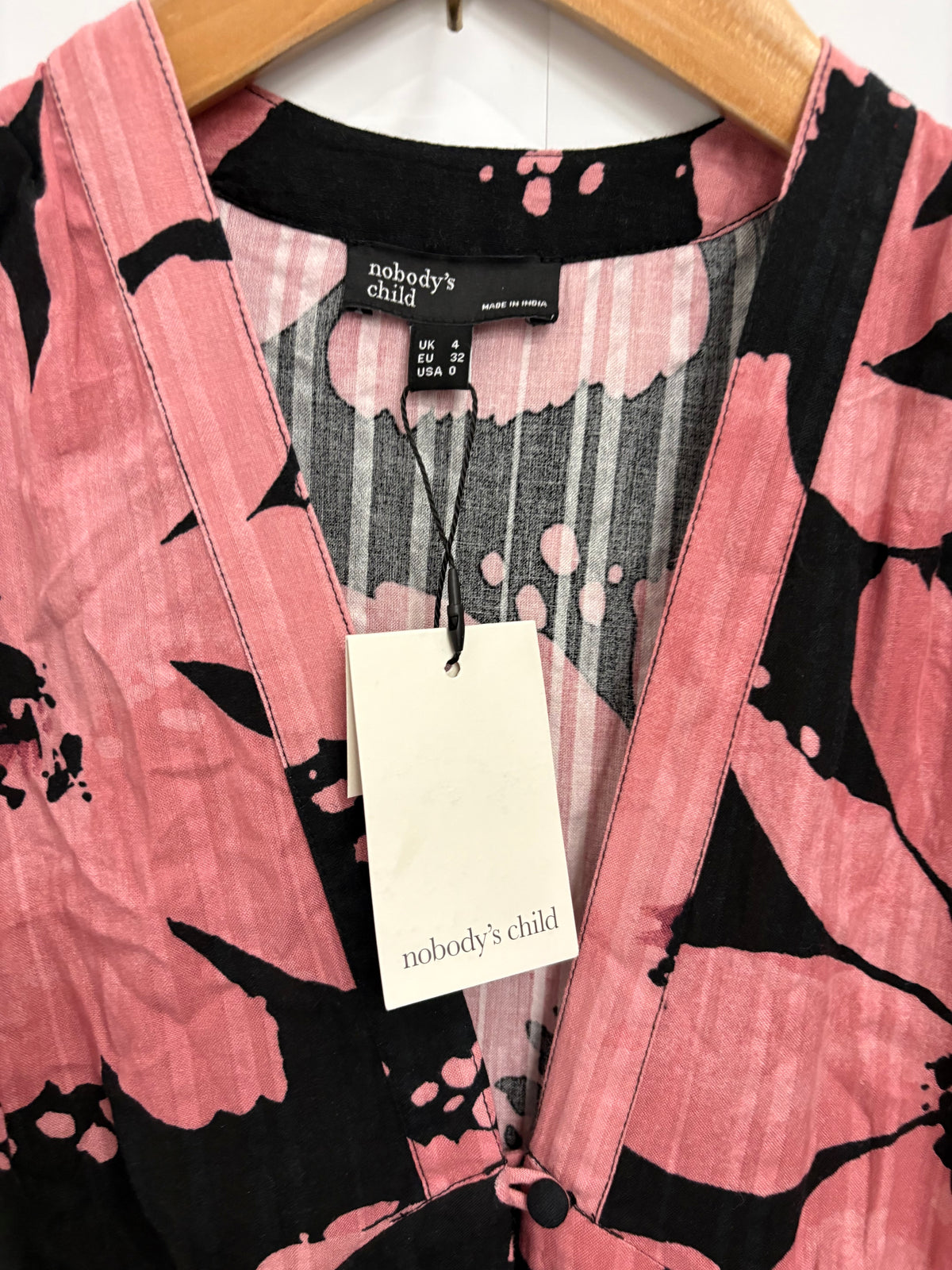 Nobody's Child Pink/Black Floral Buttoned Midi Dress Size 4 - BNWT