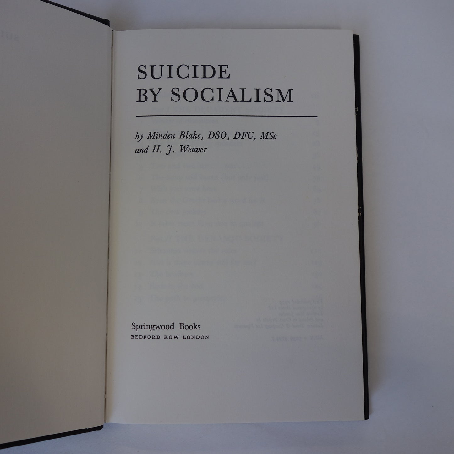Suicide by Socialism by Minden Blake & H.J. Weaver - First edition hardback book