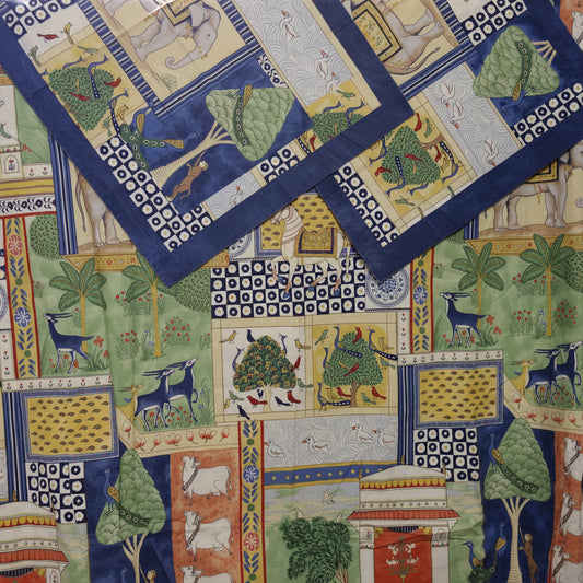 Jane Churchill 'Indian Summer' blue cotton bedlinen - King size duvet & two pillow cases - 1990s