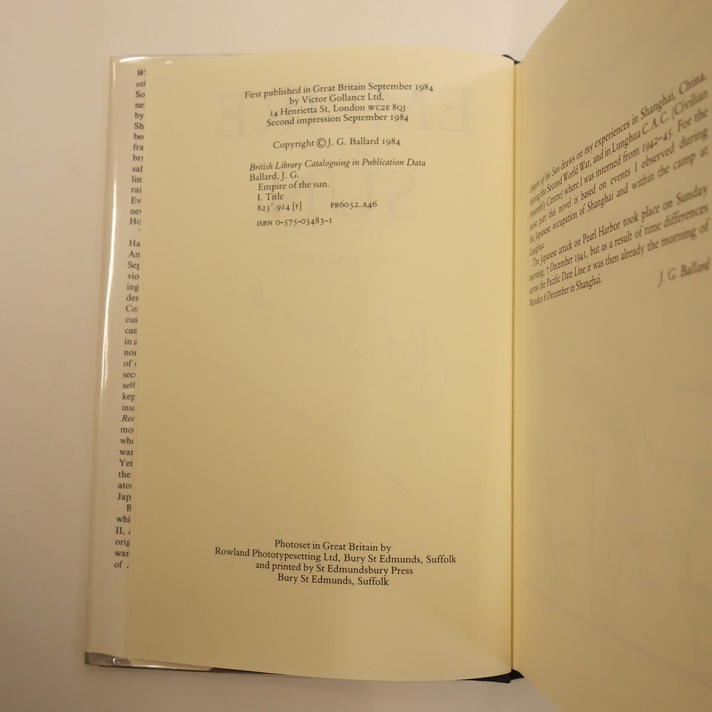 Empire of the Sun by J.G. Ballard - Rare signed first edition hardback book