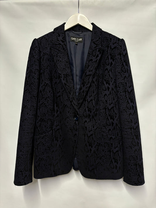 Ossie Clark Navy Velvet Jacquard Blazer 14