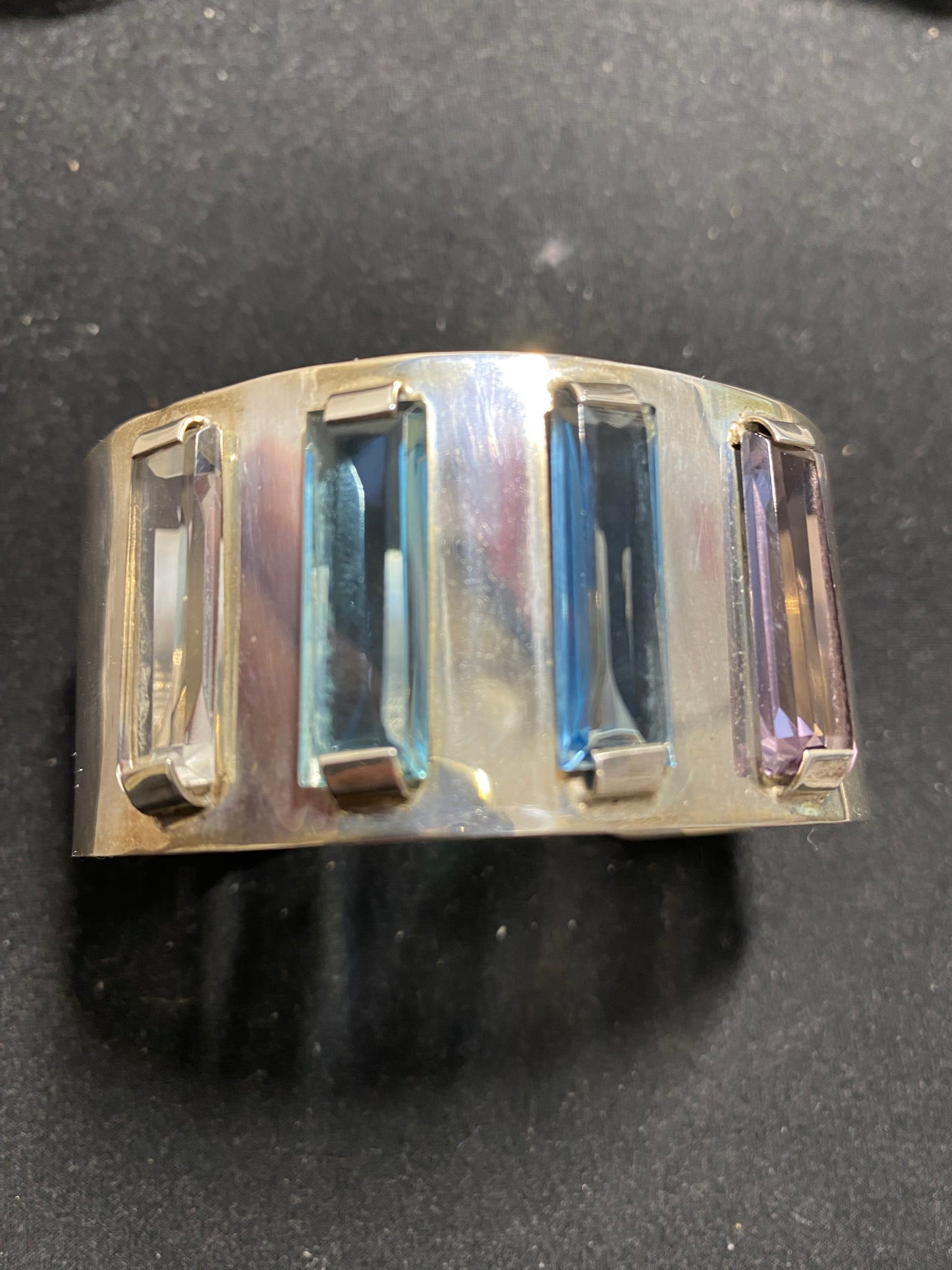 Kevin Oliver Vintage Silver 925 Cuff Bracelet with Rectangular Multi Coloured Stones
