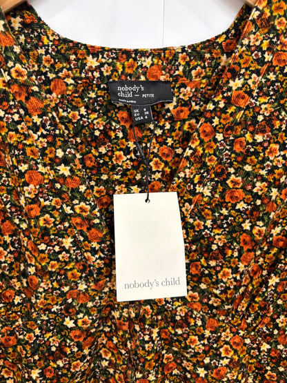 Nobody's Child Orange/Black Petite Floral Cord Riley Midi Dress Size 8 - BNWT