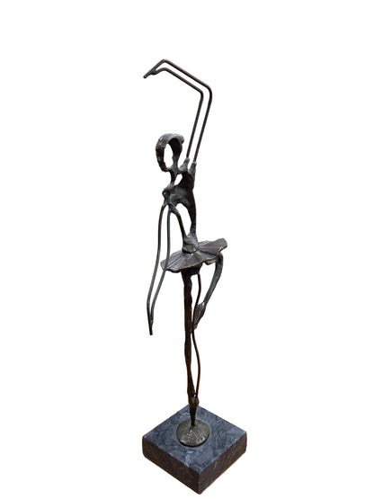Brutalist Bronze Ballerina On Marble Sculpture
