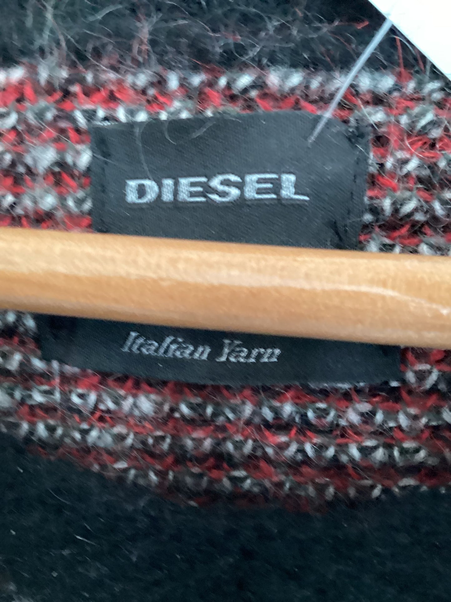 Diesel Jumper, Grunge, Black Red White Green, Yarn, Large