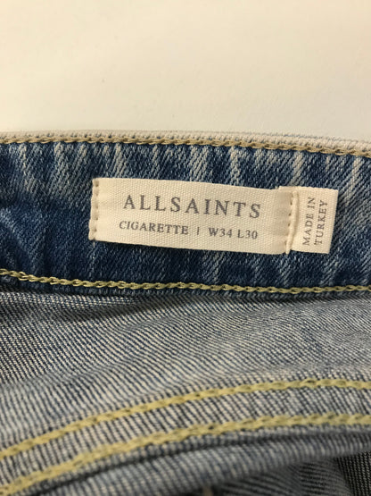 BNWT All Saints Cigarette Damaged Light Blue Jeans Size 34/30L