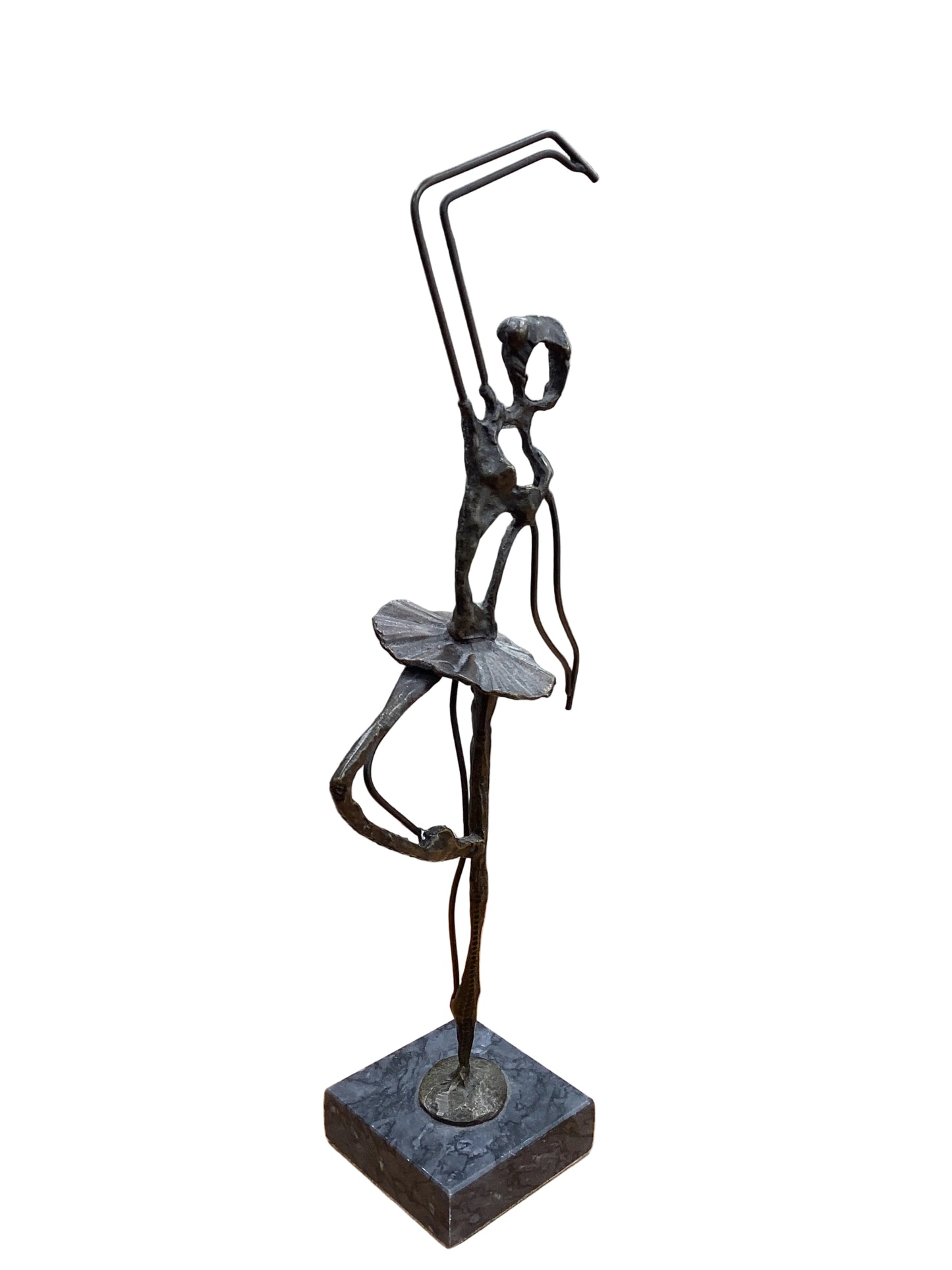 Brutalist Bronze Ballerina On Marble Sculpture