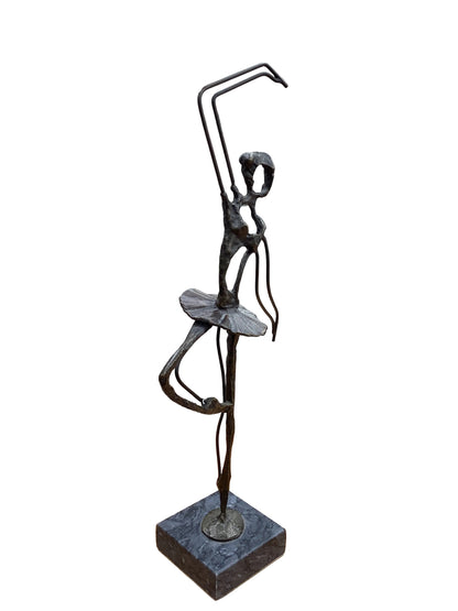 Brutalist Bronze Ballerina On Marble Sculpture